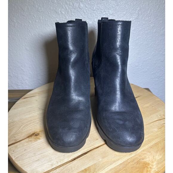 Sorel Joan Uptown Chelsea Black Suede Leather Ankle Wedge Boots sz 8.5 winter - Picture 3 of 8